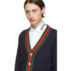 Gucci Navy Wool Web Stripe Cardigan