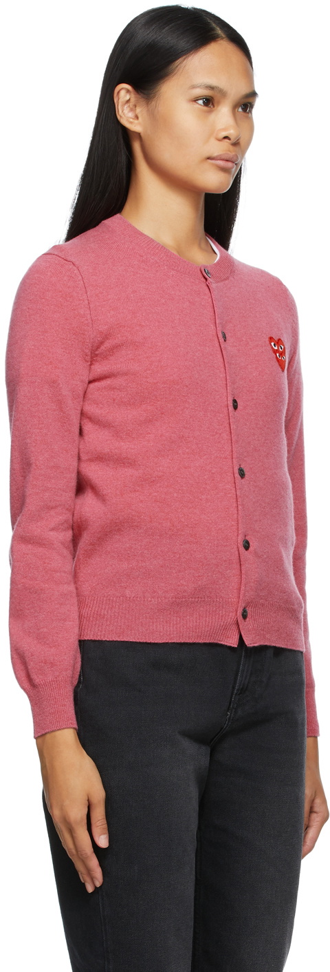 COMME des GARÇONS PLAY Pink Wool Layered Double Heart Cardigan