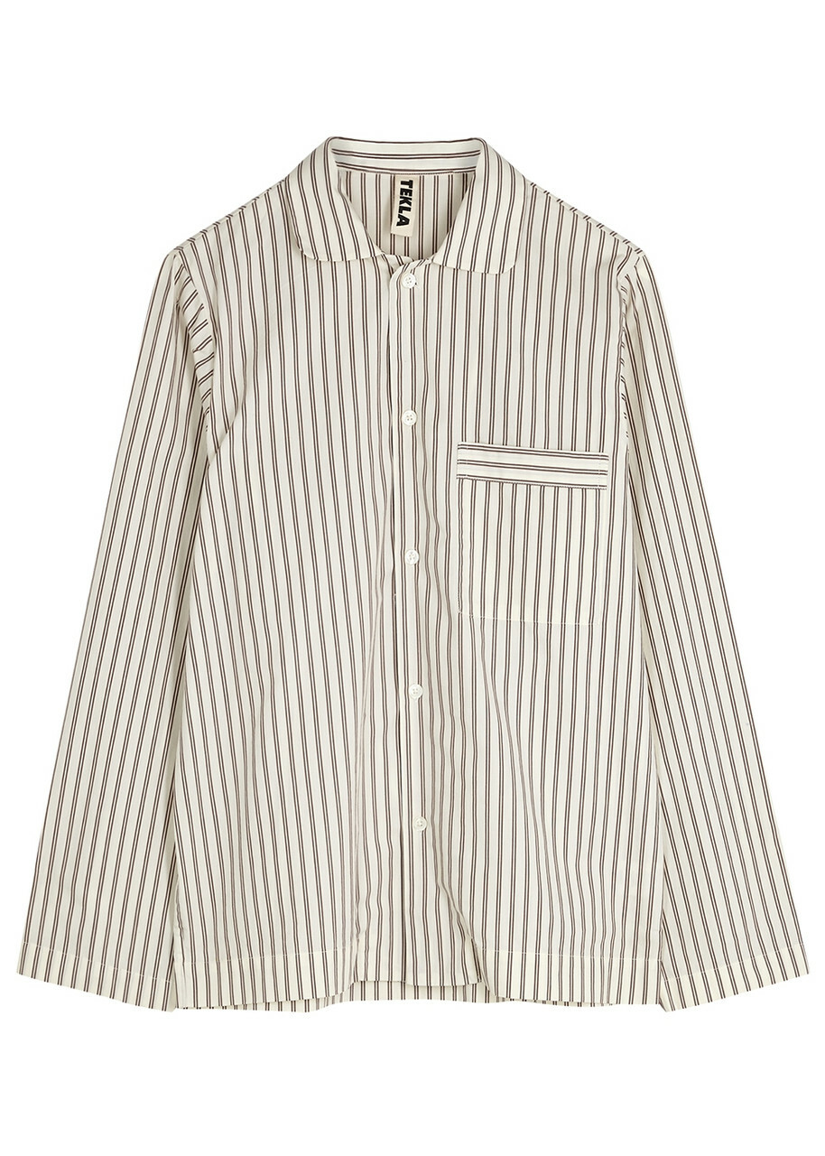Tekla Unisex Striped Poplin Pyjama top White