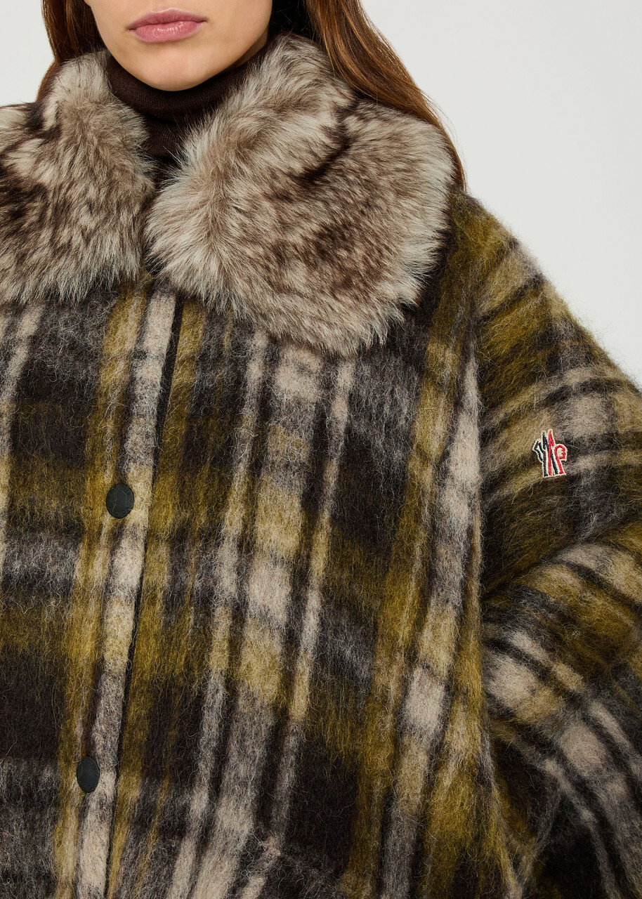 Moncler Plaid Brushed Wool-blend Cape - Brown - One Size
