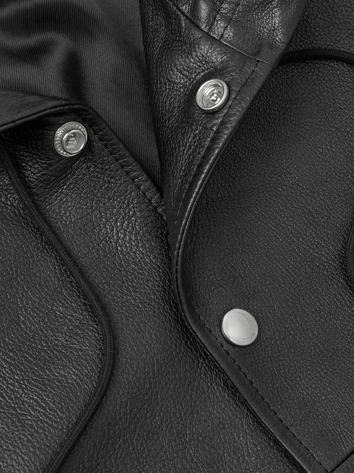 CELINE - Printed Leather Hooded Blouson Jacket - Black