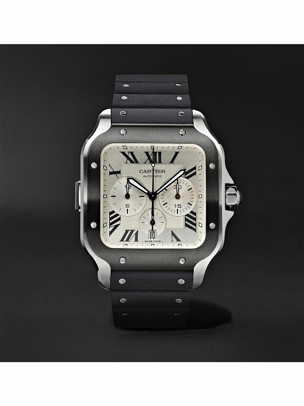 Photo: Cartier - Santos de Cartier Automatic Chronograph 43.3mm Interchangeable ADLC-Coated Stainless Steel, Alligator and Rubber Watch, Ref. No. WSSA0017