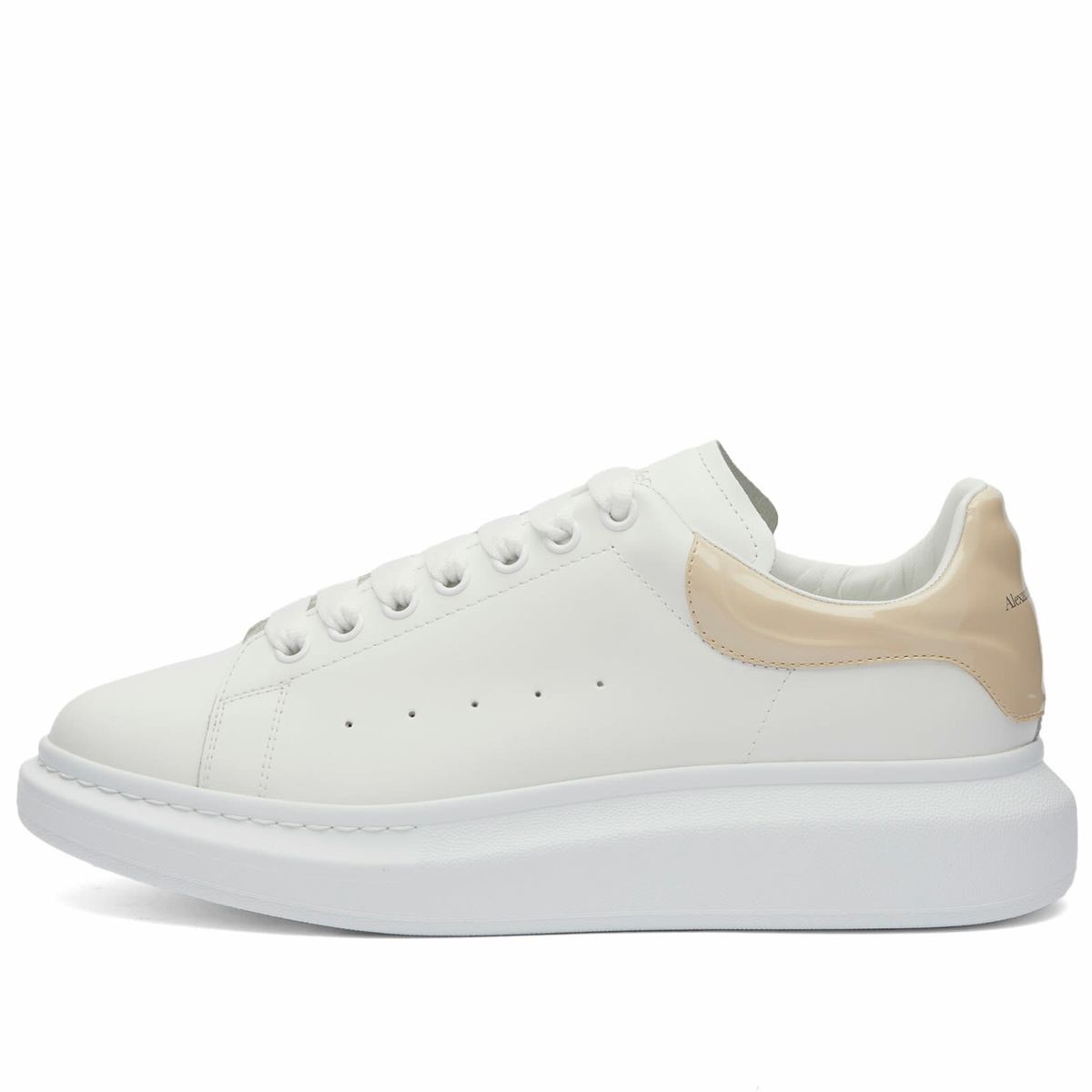 Alexander McQueen Men's Gloss Heel Tab Wedge Sole Sneakers in White/Oyster