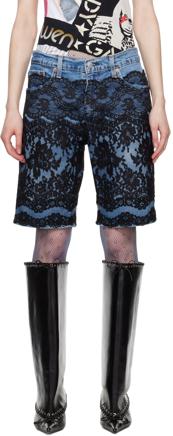 ALL-IN Blue Overlay Denim Shorts
