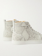 CHRISTIAN LOUBOUTIN - Louis Perforated Snake-Effect Leather High-Top Sneakers - White