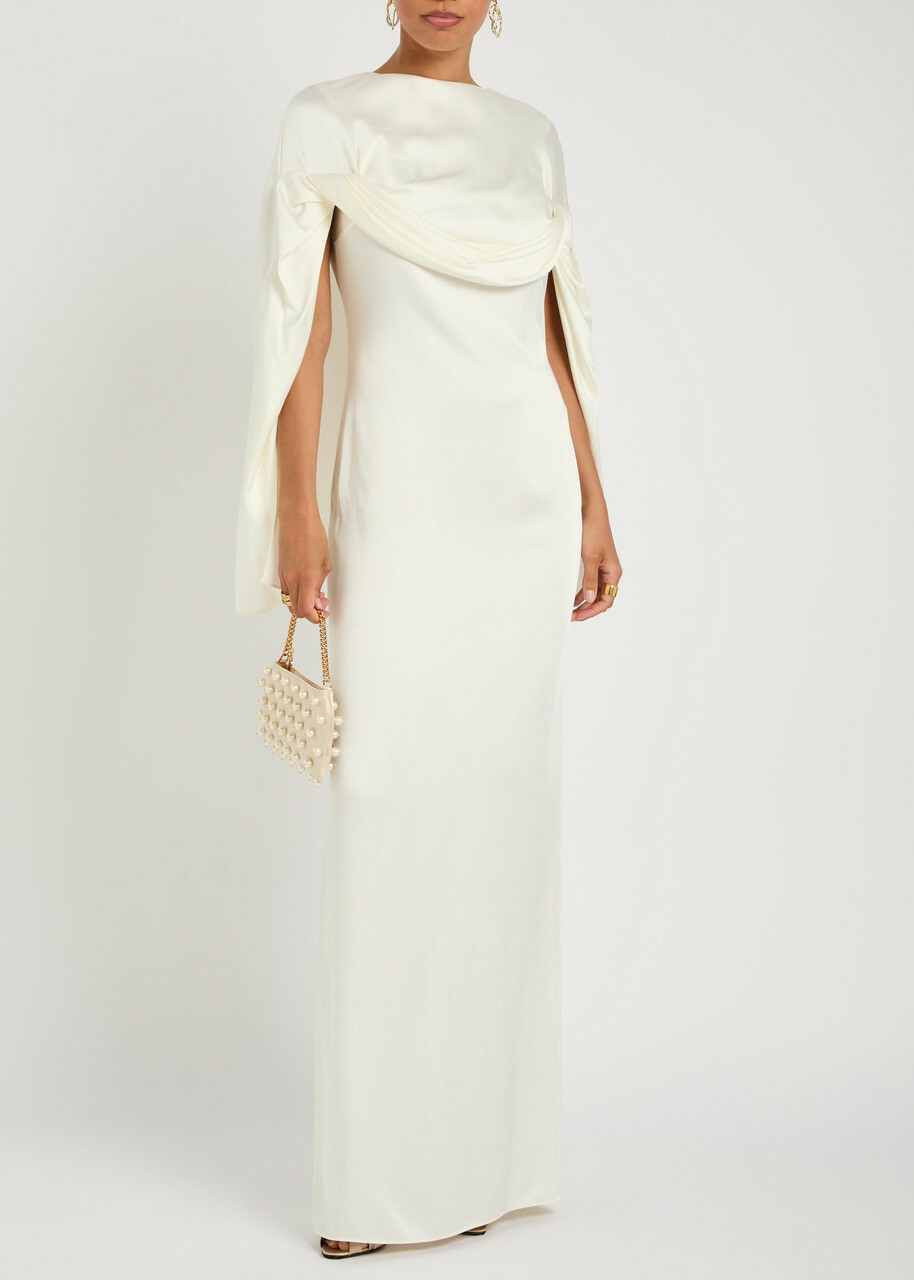 Stella Mccartney Draped Cape-effect Satin-crepe Gown Cream