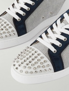 Christian Louboutin - Louis Junior Studded Leather-Trimmed Canvas Sneakers - Gray