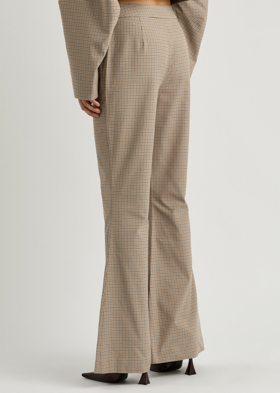 Clea Alessandra Checked Cotton-blend Trousers Beige