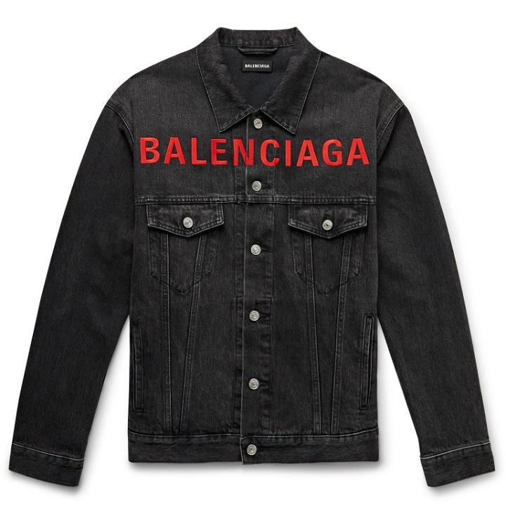 Photo: Balenciaga - Logo-Embroidered Denim Jacket - Black