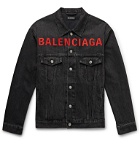 Balenciaga - Logo-Embroidered Denim Jacket - Black