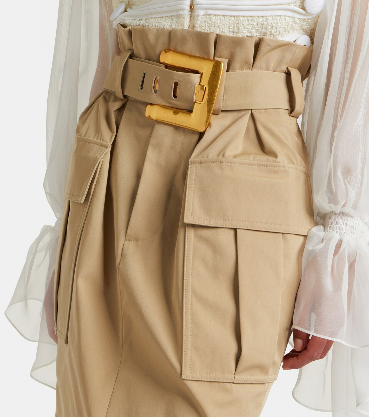Balmain Belted cotton gabardine midi skirt