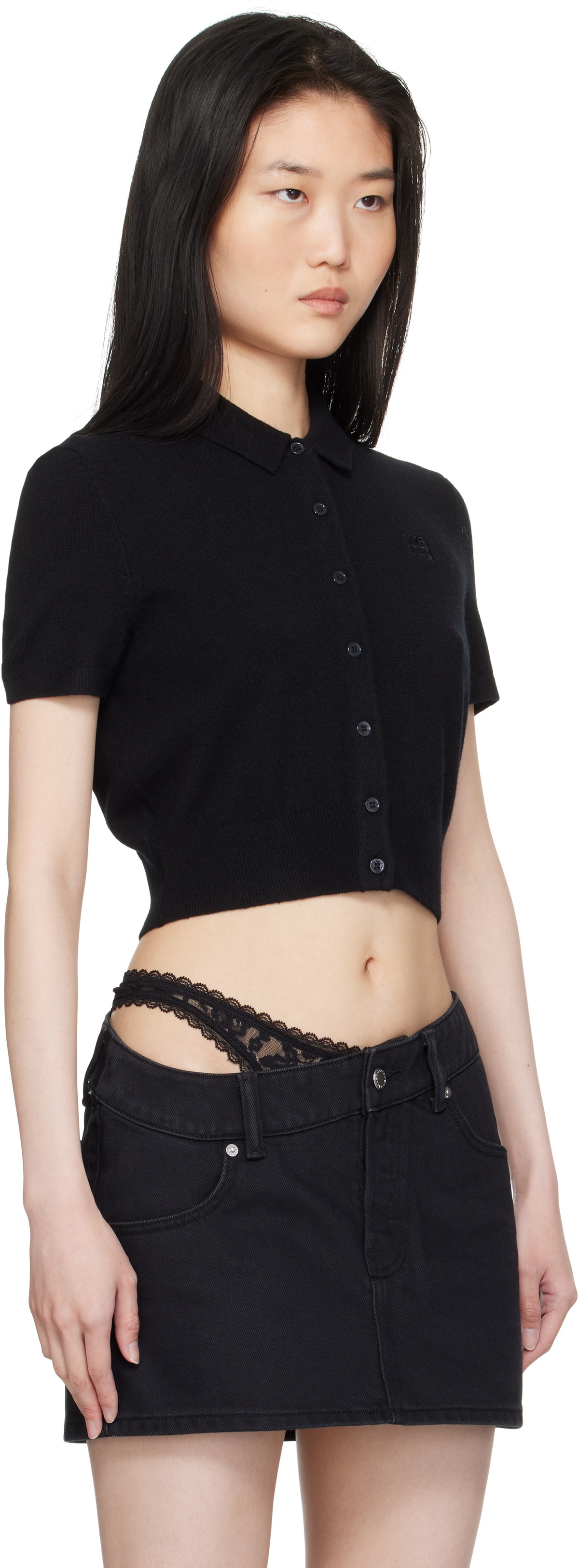 alexanderwang.t Black Logo Embroidered Polo Cardigan