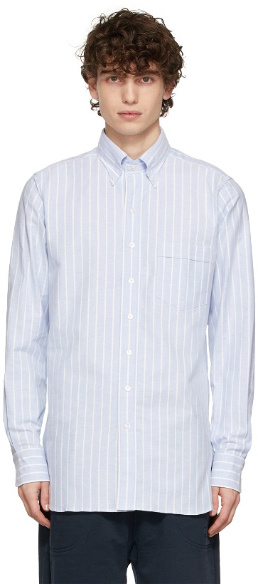 Photo: Drake's Blue & White Striped Oxford Shirt
