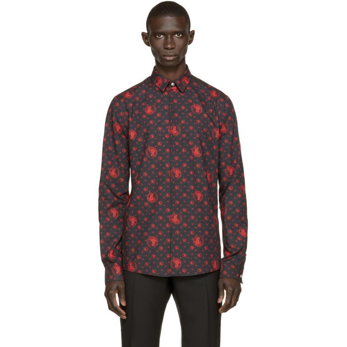 Photo: Versus Black and Red Patterned Poplin Shirt