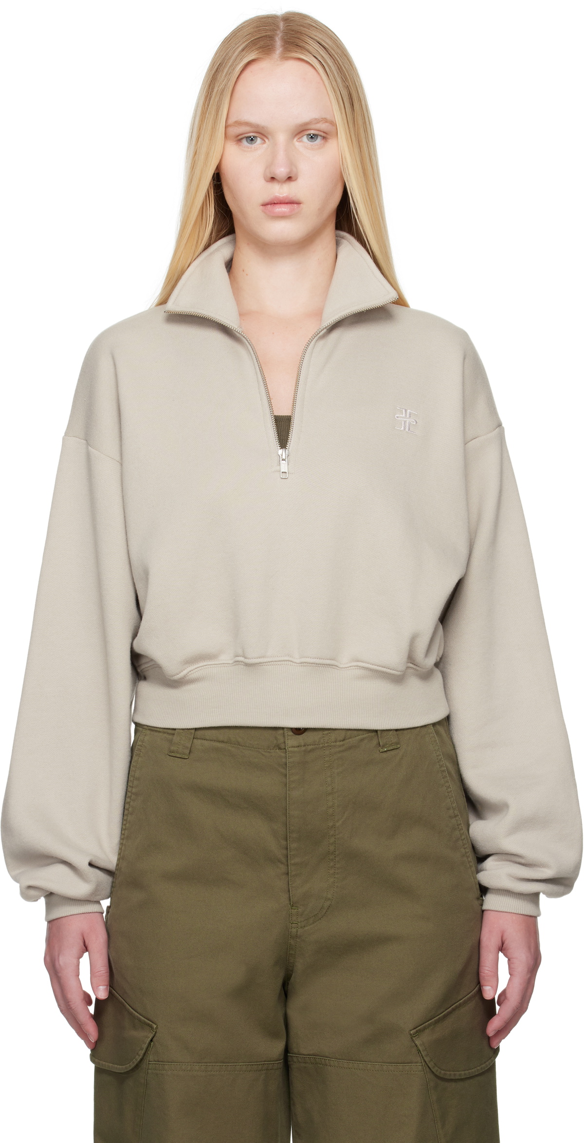 ÉTERNE Gray Cropped Half-Zip Sweatshirt