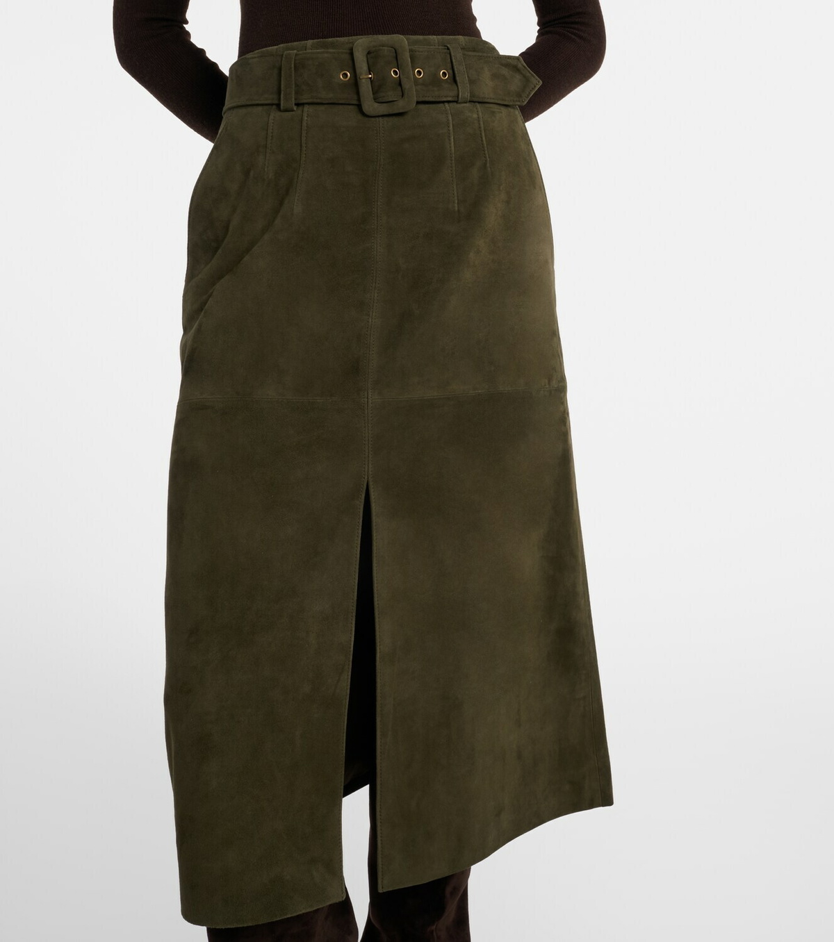 Veronica Beard Alexie belted suede midi skirt