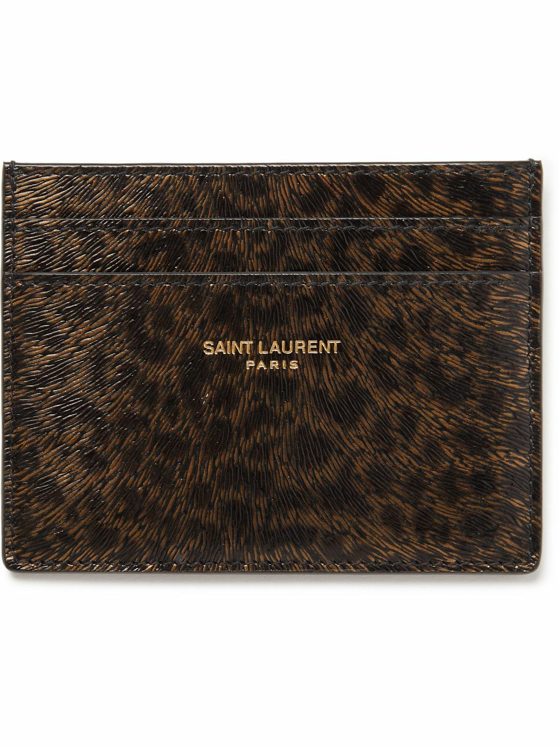 SAINT LAURENT: key crocodile print leather keychain with monogram - Black