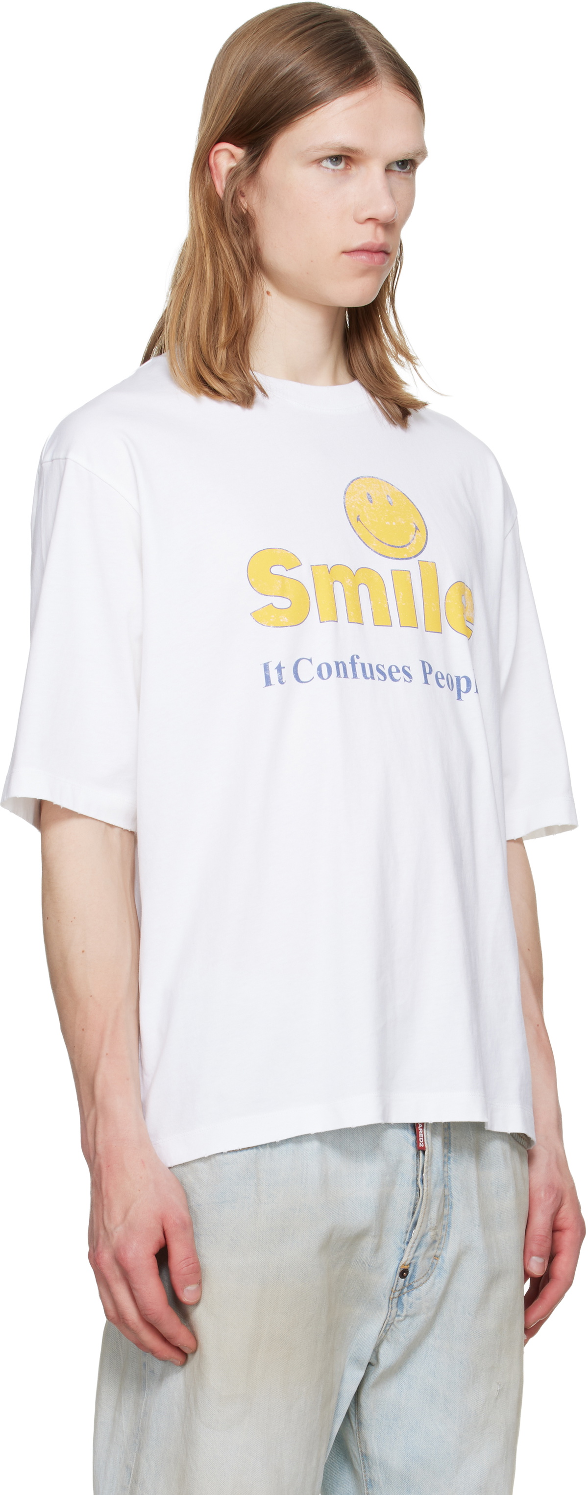 Dsquared2 White Smiley Dyed & Destroyed Loose Fit T-shirt