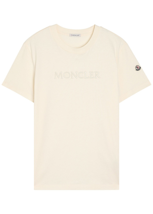 Photo: Moncler Logo-appliquéd Cotton T-shirt Cream