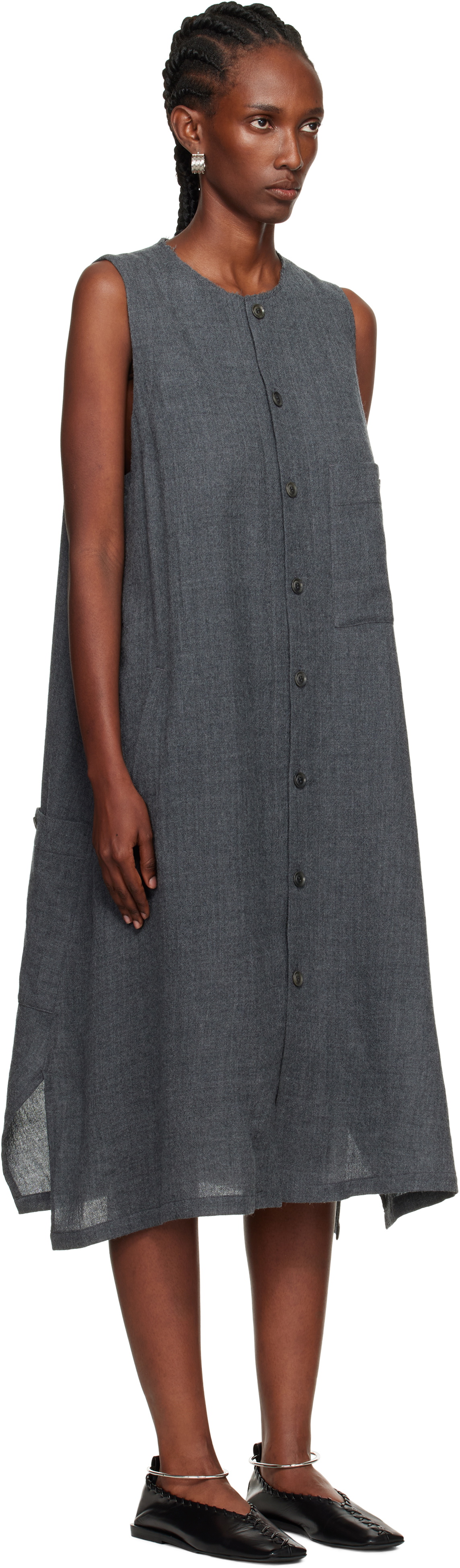 Y's Gray S-Long Pocket Midi Dress