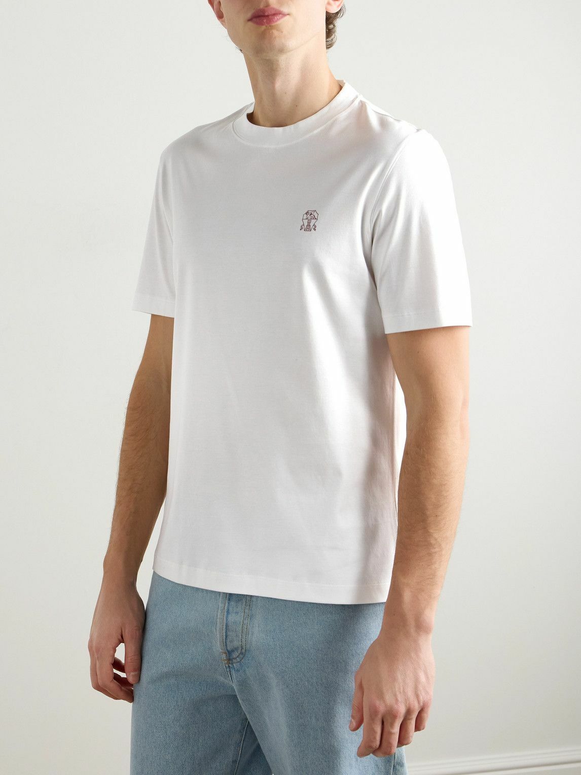 Brunello Cucinelli - Logo-Print Cotton-Jersey T-Shirt - White