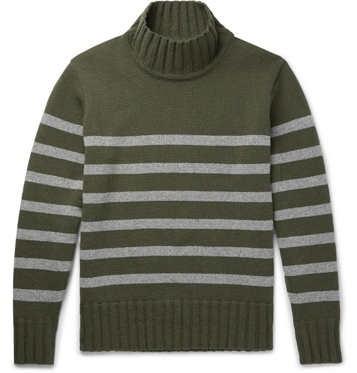 Photo: Universal Works - Striped Wool-Blend Rollneck Sweater - Men - Dark green