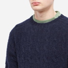 Drake's Men's Brushed Shetland Cable Crew Knit in Navy