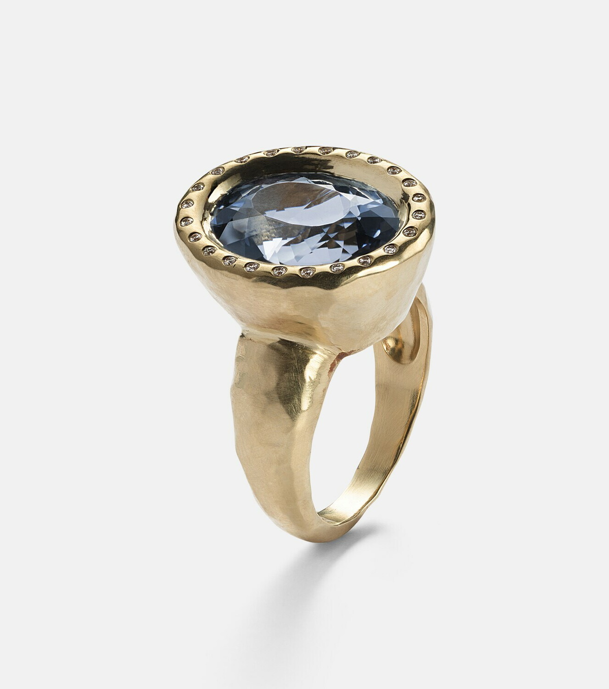 Octavia Elizabeth Tribute 18kt gold ring with diamonds and blue beryl