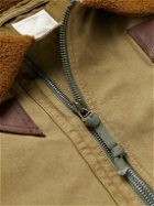 Visvim - Monroe Leather and Shearing-Trimmed Cotton-Canvas Bomber Jacket - Neutrals