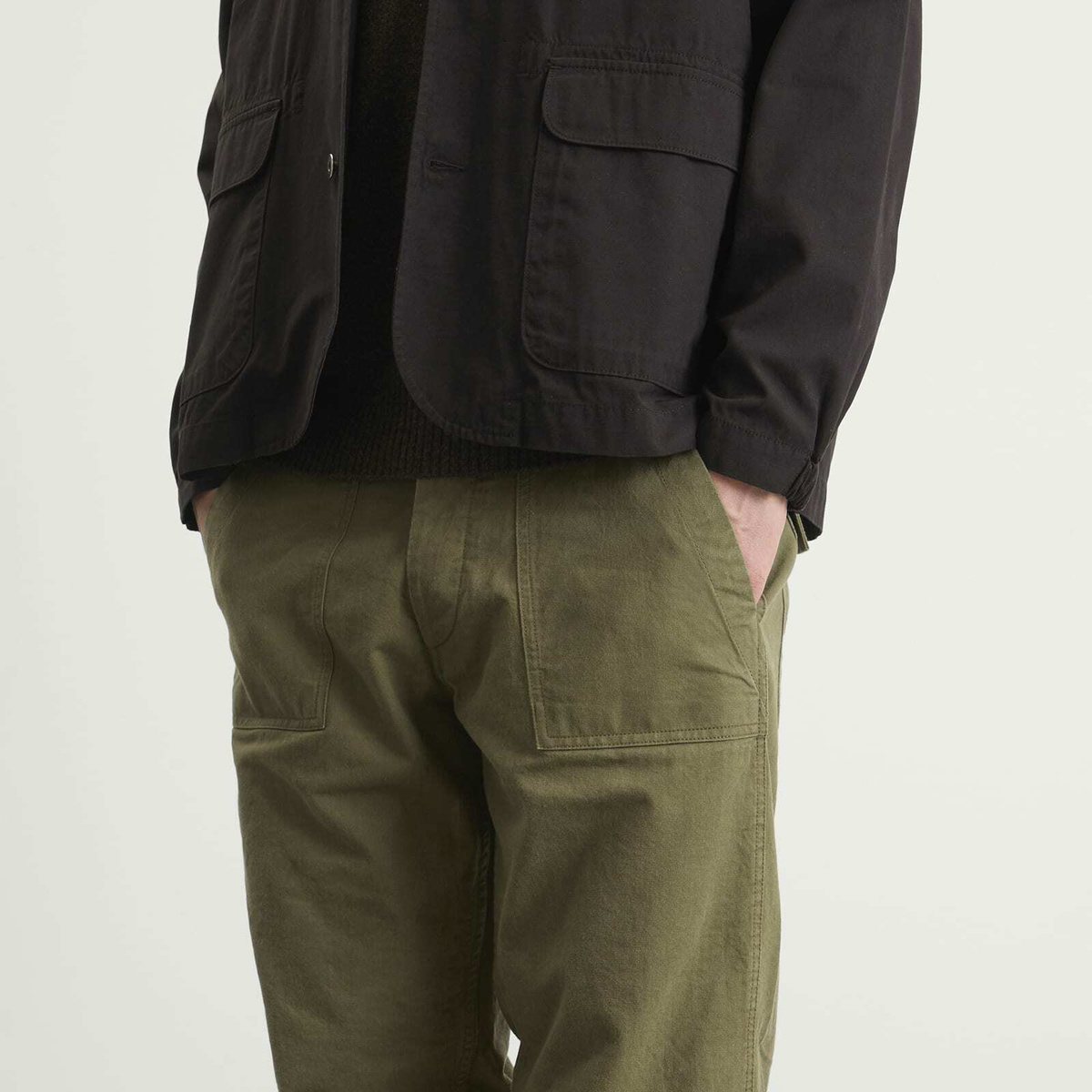 Drake's Men's Twill Fatigue Trousers in Khaki
