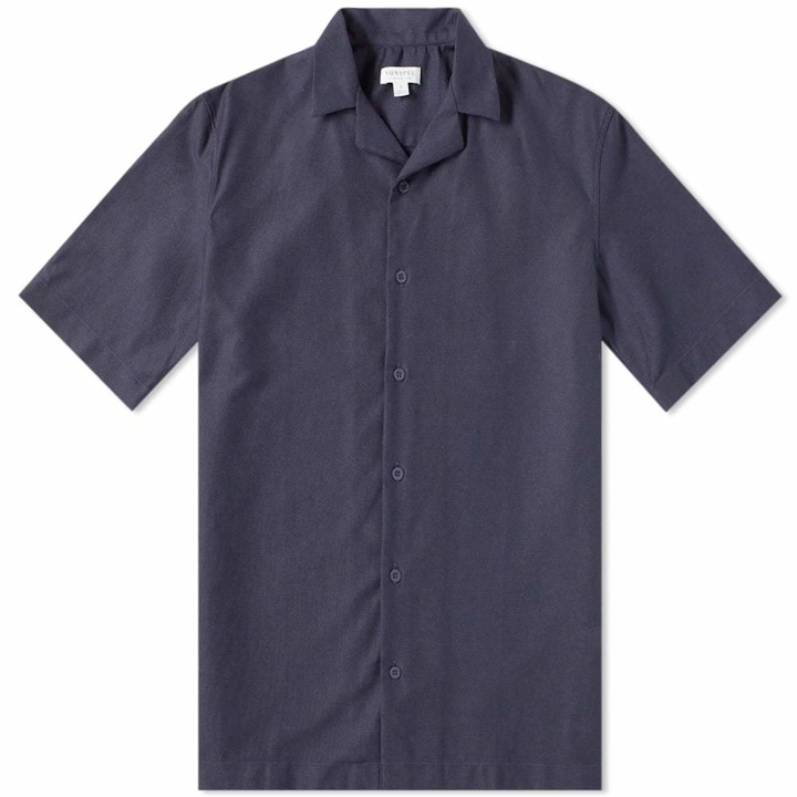 Photo: Sunspel Cotton Camp Collar Short Sleeve Shirt Navy