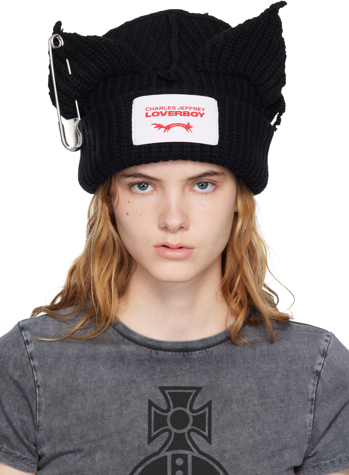 Charles Jeffrey LOVERBOY Black Chunky Punk Ears Beanie Charles