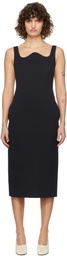 RECTO Black RC Signature Curved Neck Midi Dress