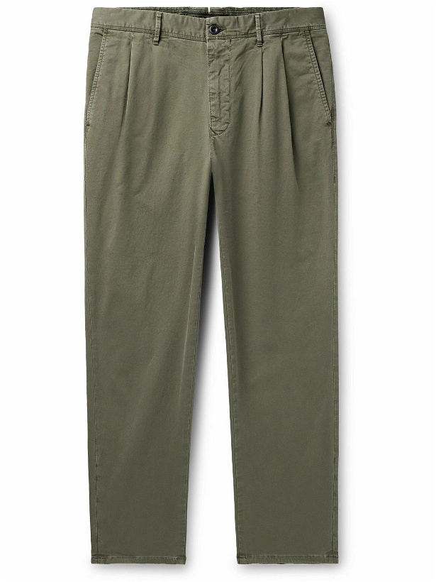 Photo: Incotex - Slim-Fit Pleated Stretch-Cotton Gabardine Trousers - Green