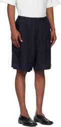 YLÈVE Navy Linen Poplin Shorts