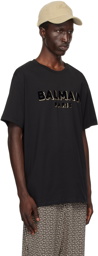 Balmain Black Metallic Flocked 'Balmain' T-Shirt