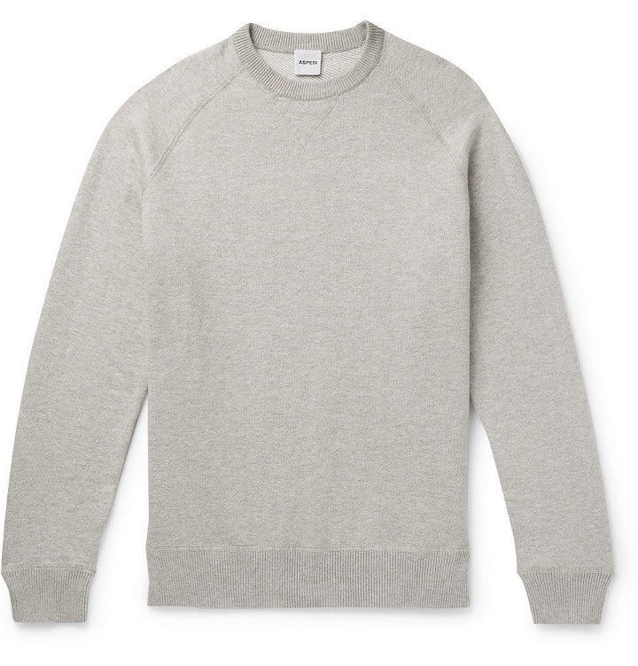 Photo: Aspesi - Slim-Fit Loopback Cotton, Cashmere and Wool-Blend Sweater - Men - Light gray
