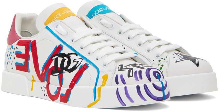 Dolce & Gabbana White & Multicolor Portofino Low Sneakers