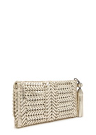 Anya Hindmarch The Neeson Tassel Woven Metallic Leather Clutch - Nude - One Size