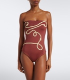 Johanna Ortiz Embroidered strapless swimsuit