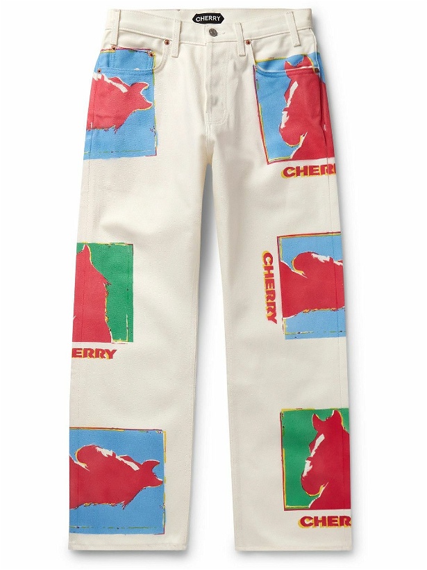 Photo: CHERRY LA - Straight-Leg Logo-Print Jeans - White