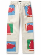 CHERRY LA - Straight-Leg Logo-Print Jeans - White