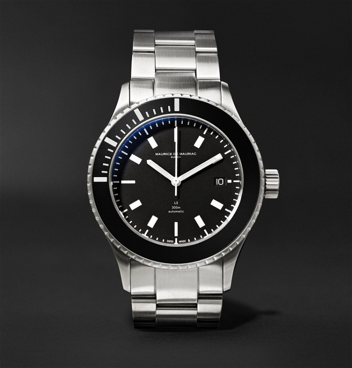 Photo: Maurice de Mauriac - L2 42mm Stainless Steel Watch, Ref. No. L2 STEEL WITH STAINLESS STEEL BRACELET - Blue