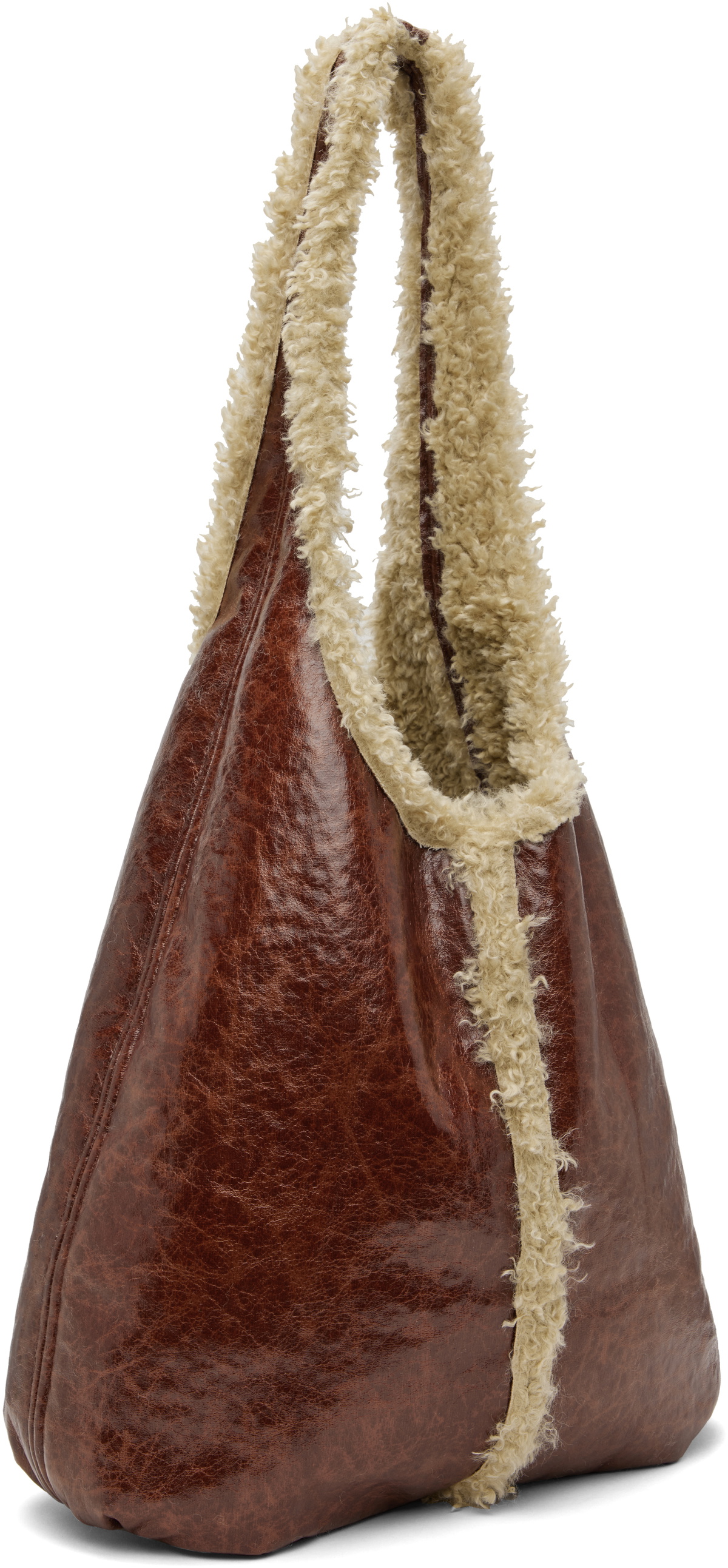 Anna Sui SSENSE Exclusive Burgundy Faux Leather Curly Lamb Trim Tote