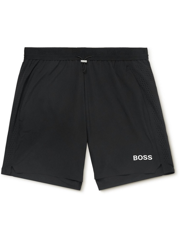 Photo: HUGO BOSS - Starfish Mid-Length Logo-Print Swim Shorts - Black