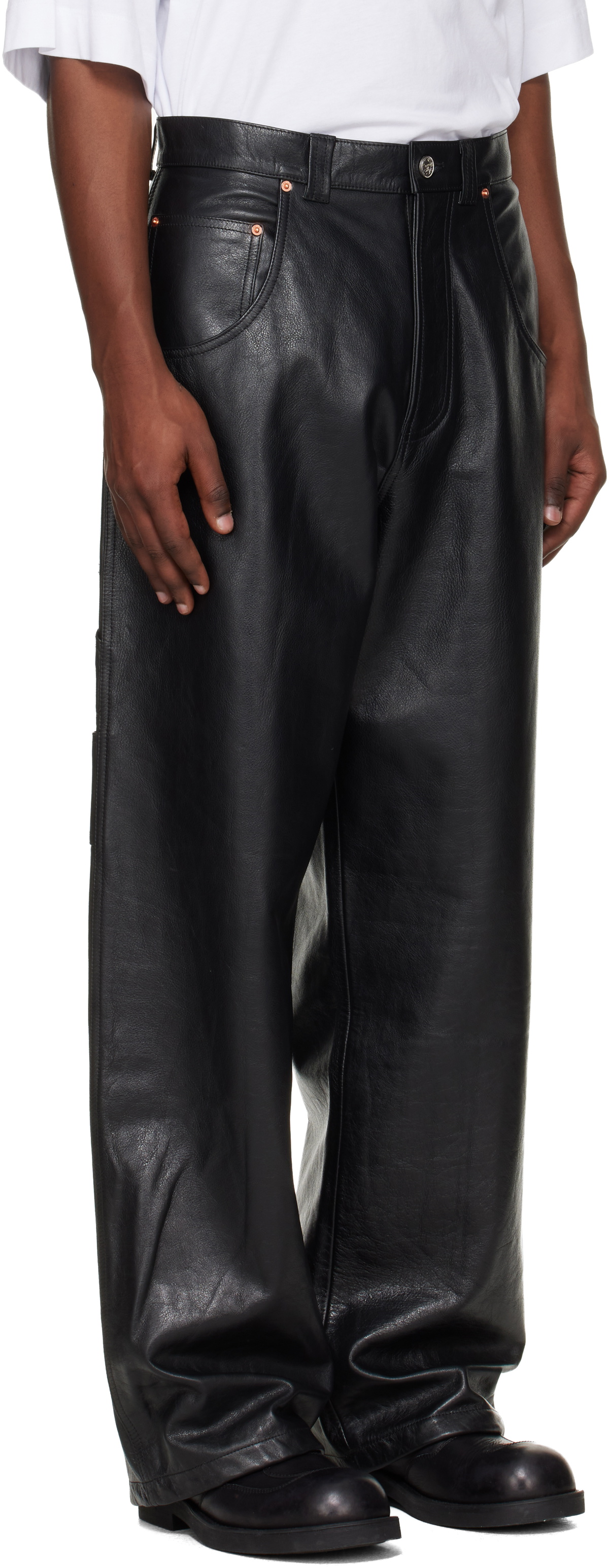 VETEMENTS Black Hip-Hop Leather Pants