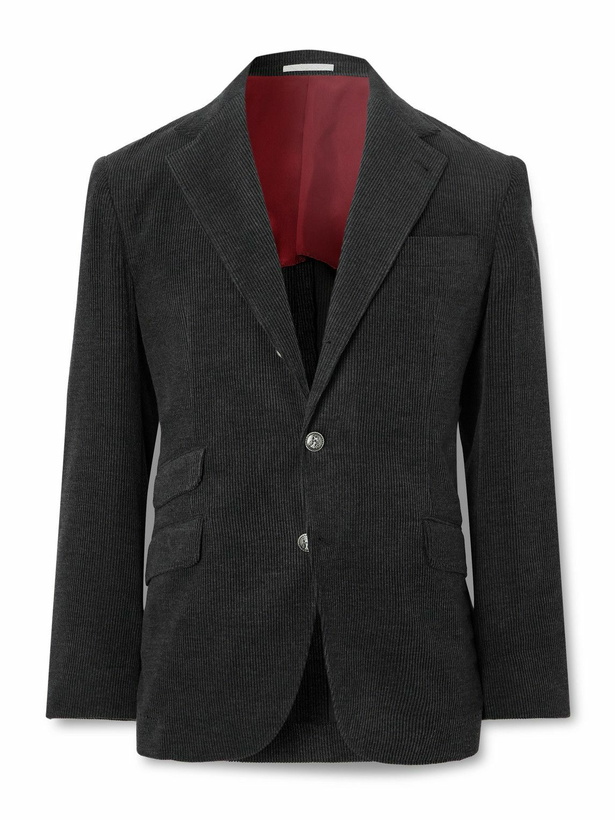 Photo: Brunello Cucinelli - Slim-Fit Wool, Silk and Cashmere-Blend Corduroy Suit Jacket - Gray