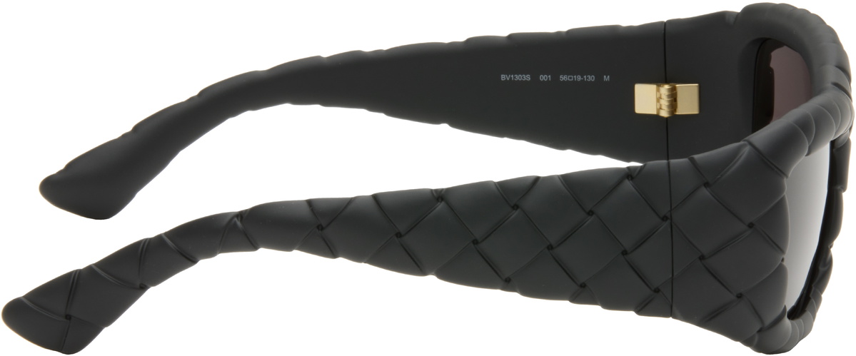 Bottega Veneta Black Intrecciato Rectangular Sunglasses