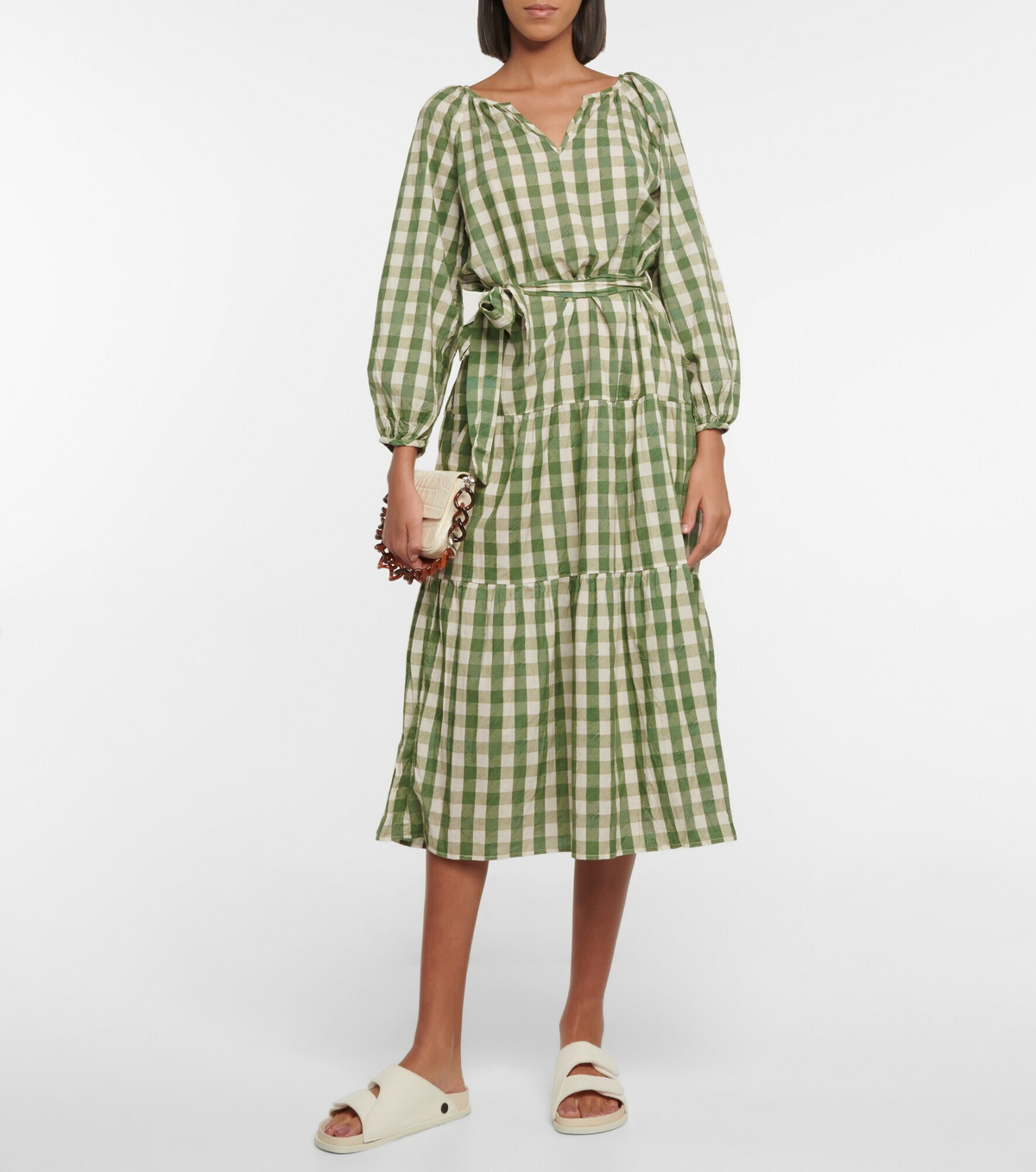 Thirleby Check Velvet Collar Button Detail Long Sleeve Dress in Camel