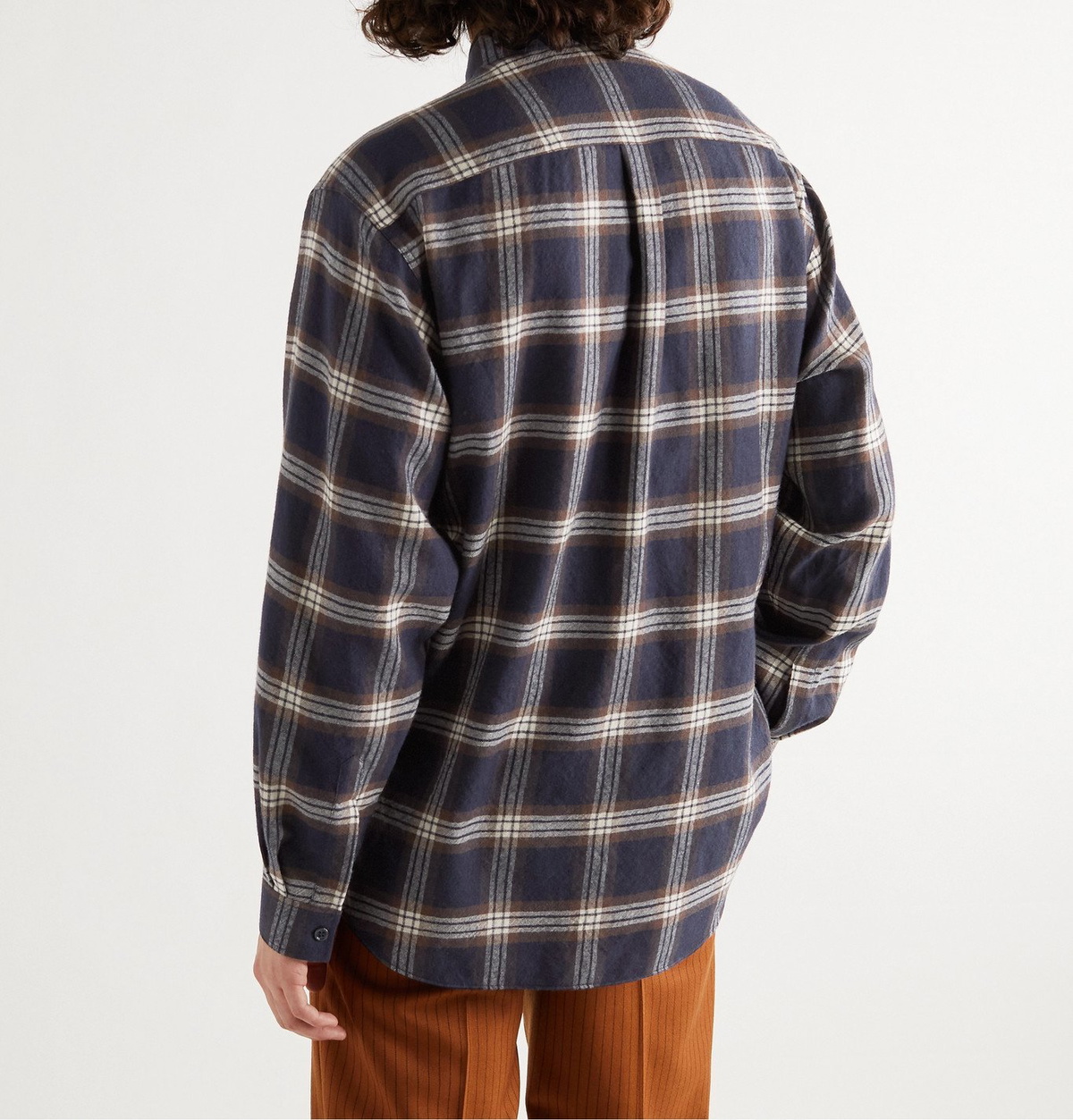 GUCCI ButtonDown Collar LogoAppliquéd Checked WoolFlannel Shirt